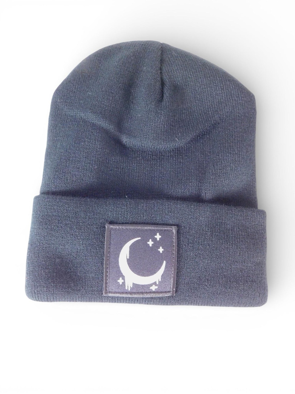 Crescent Moon Beanie Hat Womens One Size Black Satin Lined Knit Warm Winter