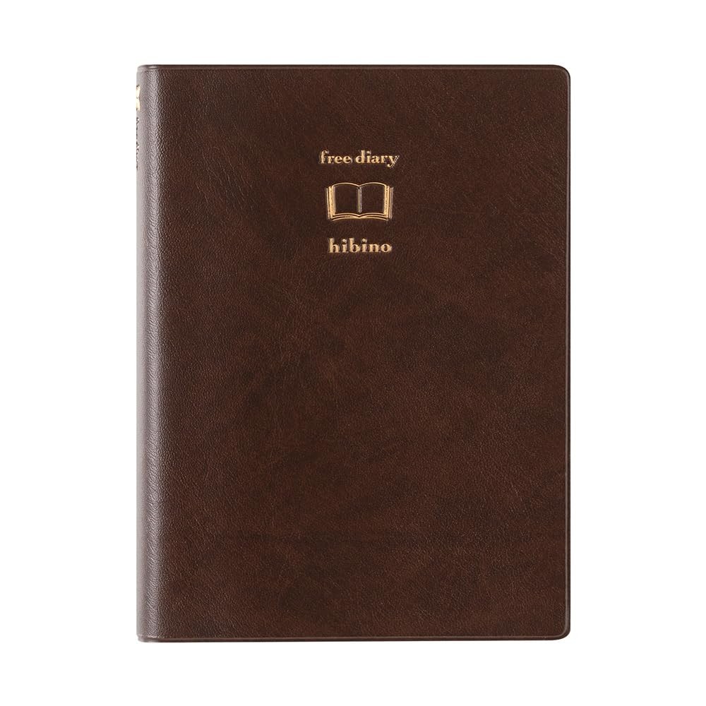 Midori Hibino Free Diary, A6, 2 Pages per Day, Brown, 15396006