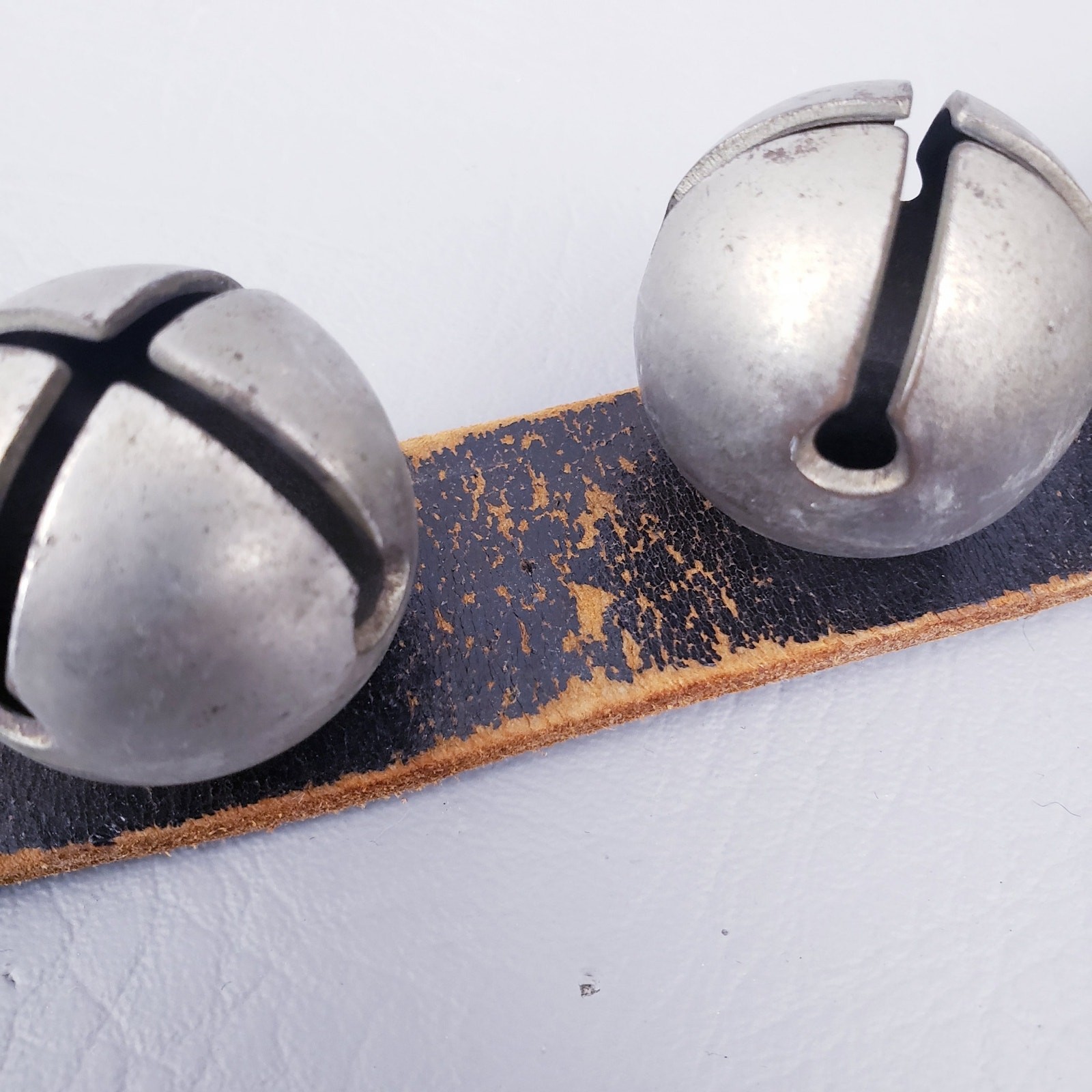 1890's Antique 12 Sleigh Bells On 27" Leather Strap