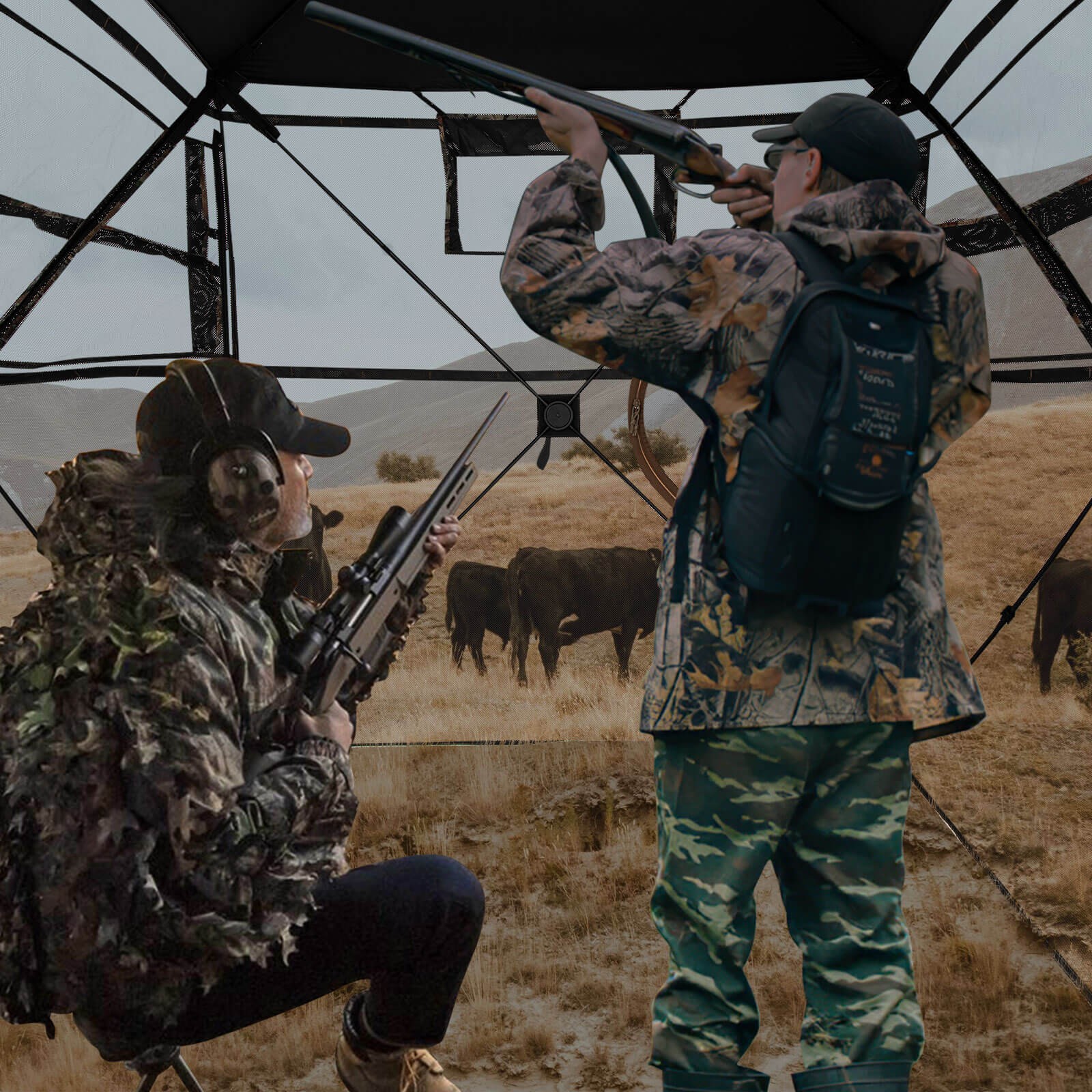 360° One-Way See-Through Hunting Blind with Full-Open Door Portable Carry Bag