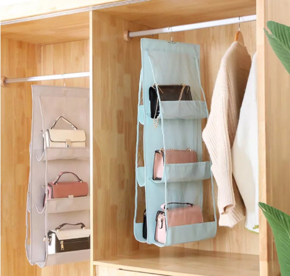 Hanging Handbag Organizer 6 Pocket Closet Purse Bag Storage Holder Hanger