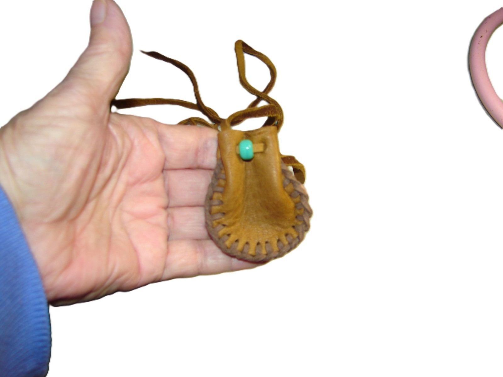 Native American Deerskin Leather Medicine Bag, Traditional Necklace Pouch, 2"