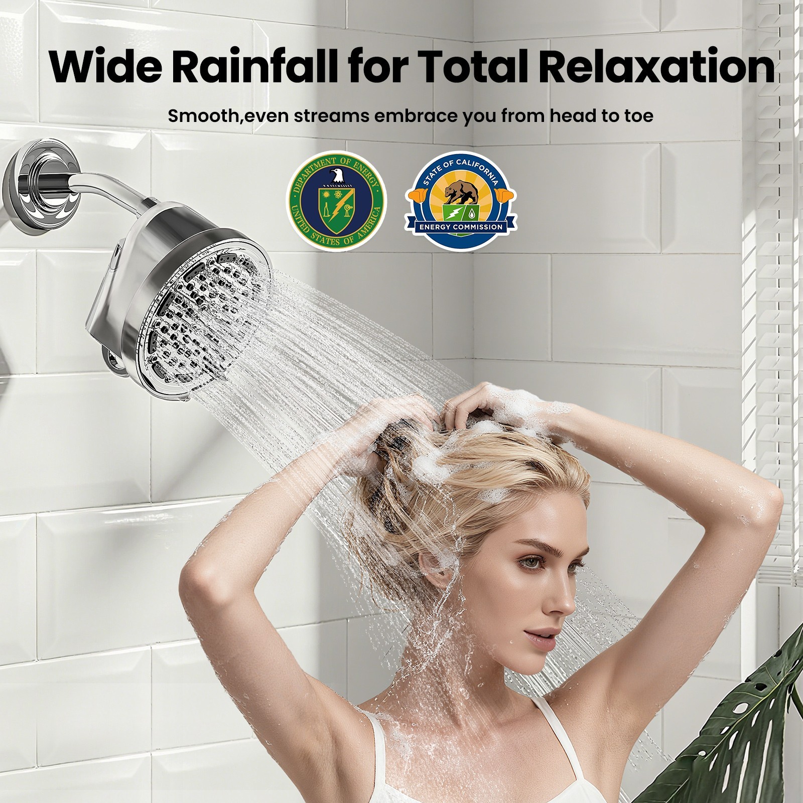 5 Spray Settings Filtered Shower Head with High Pressure & Water Softener
