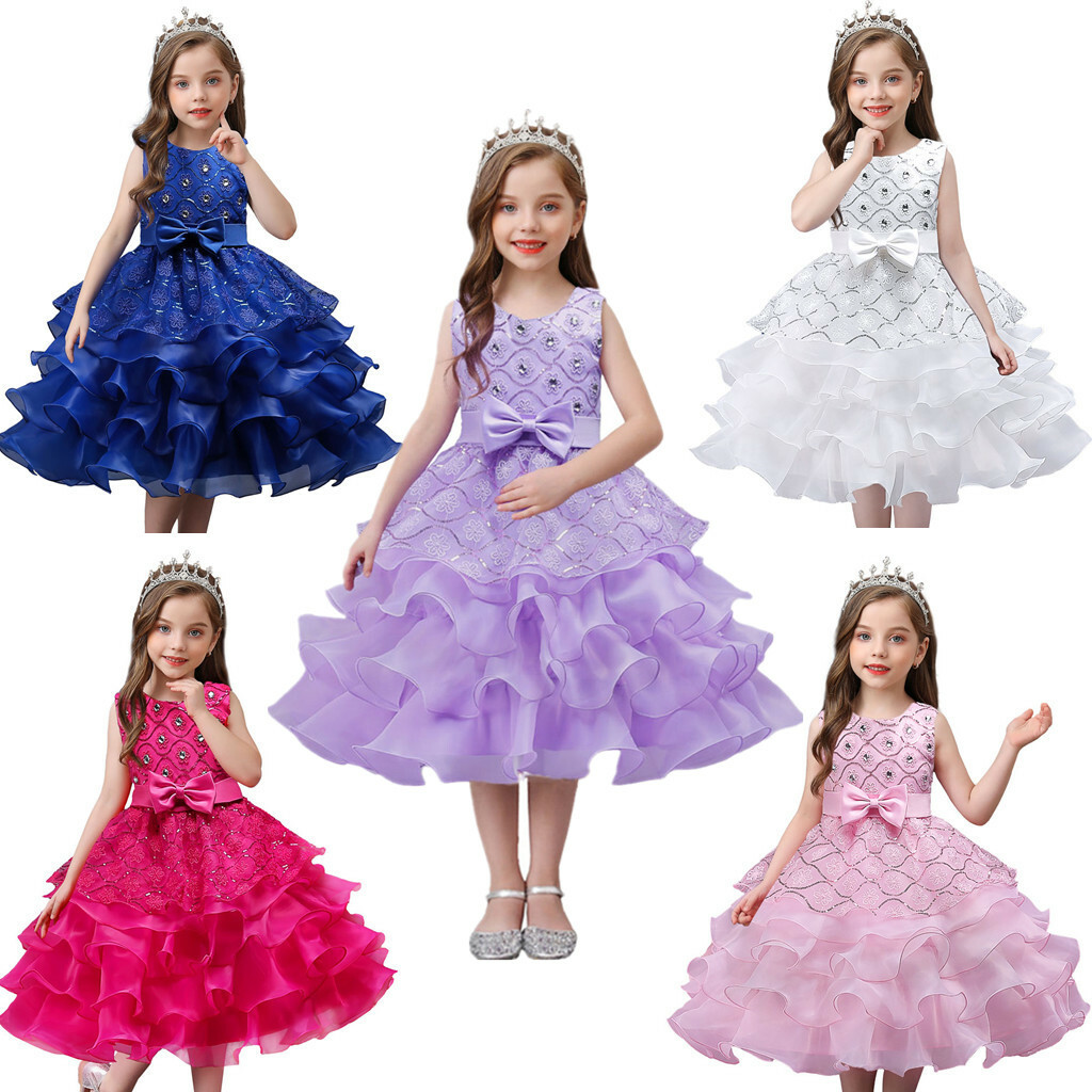 Wedding Flower Girl's Bridesmaid Ruffles Lace Cute Bow Waist Evening Dress