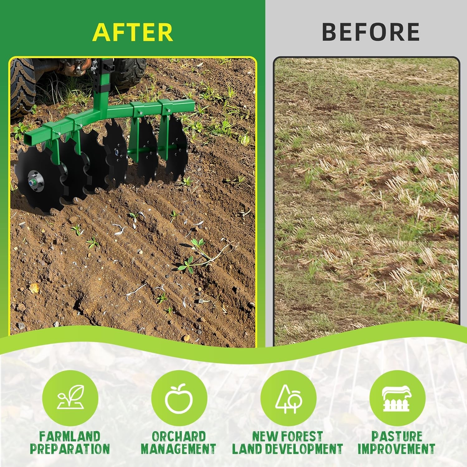 Heavy Duty ATV/UTV Disc Plow Harrow W/ 28" Cut Width & 2" Receiver Hitch Attach