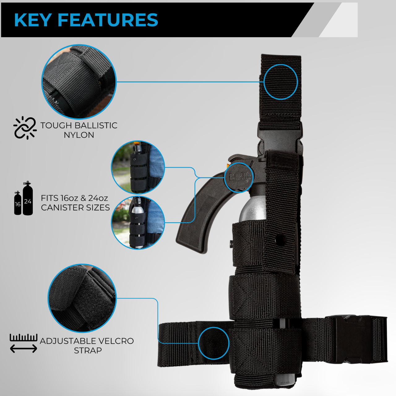 Police Magnum Heavy Duty Tactical Drop Leg Holster Holder & Pepper Spray 24oz PG