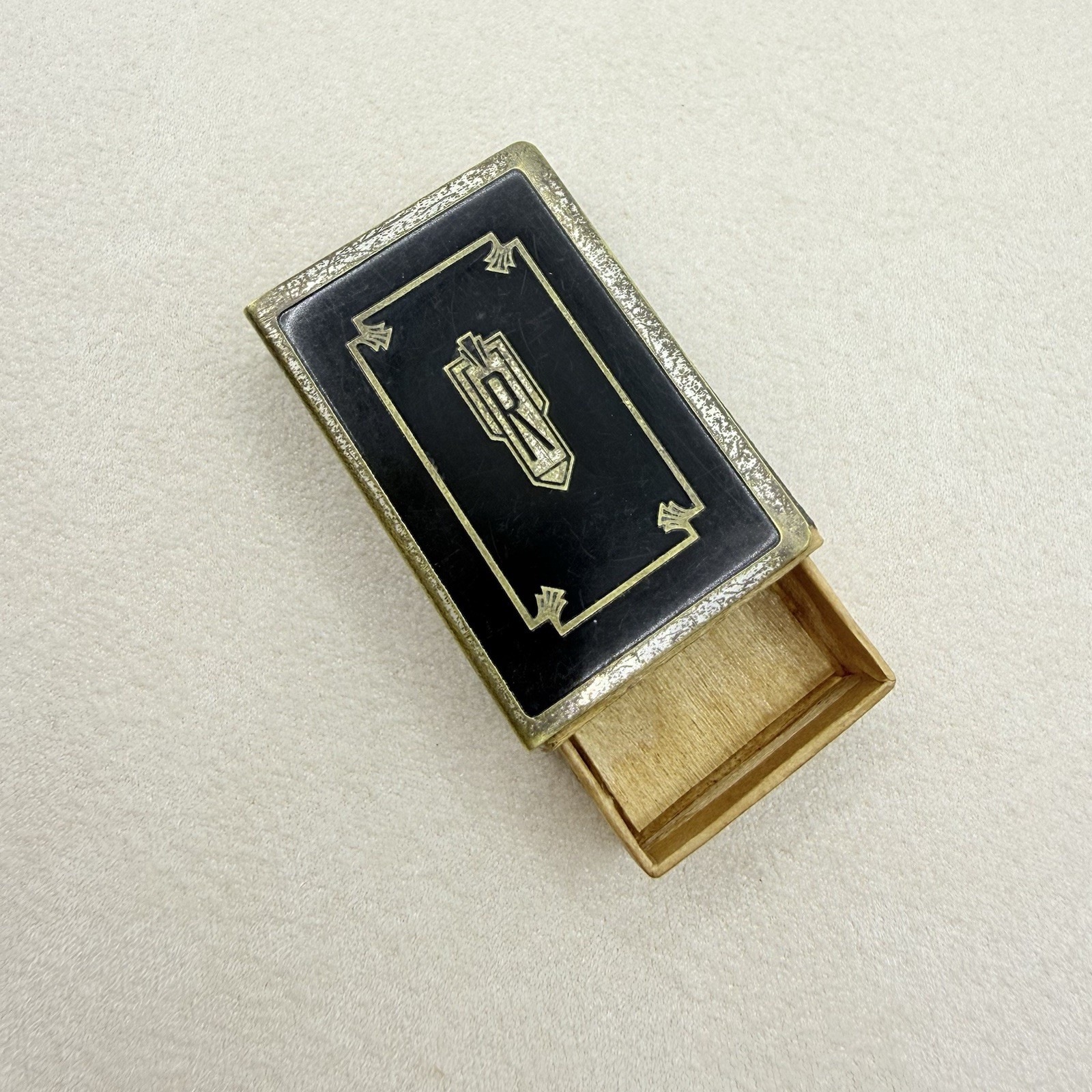 Antique Vintage Art Deco Silver Plated Matchbox Case Holder Monogrammed R