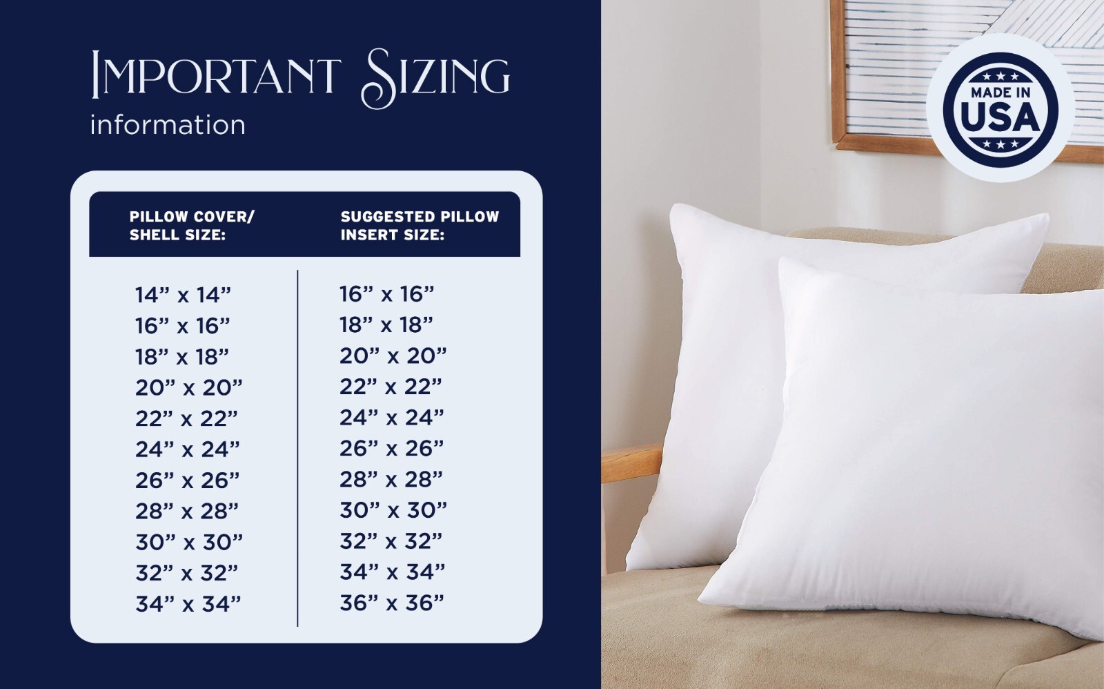 Throw Pillow Inserts High Quality 100% Cotton Sateen 12,'18, 20, 22, 24,26,28,30