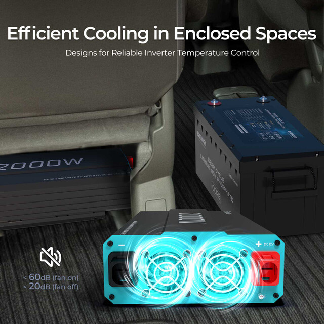 Renogy 2000W Pure Sine Wave Inverter 12V DC to 120V AC Converter Remote Control