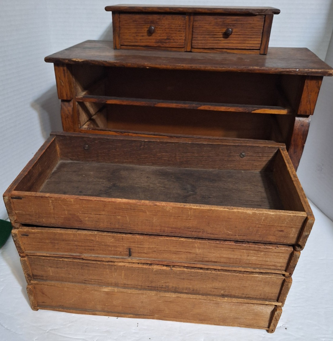 Antique Chest Bureau Salesman Sample 4 Drawers 2 Glove Boxes 13.5x13x6.5 Wooden
