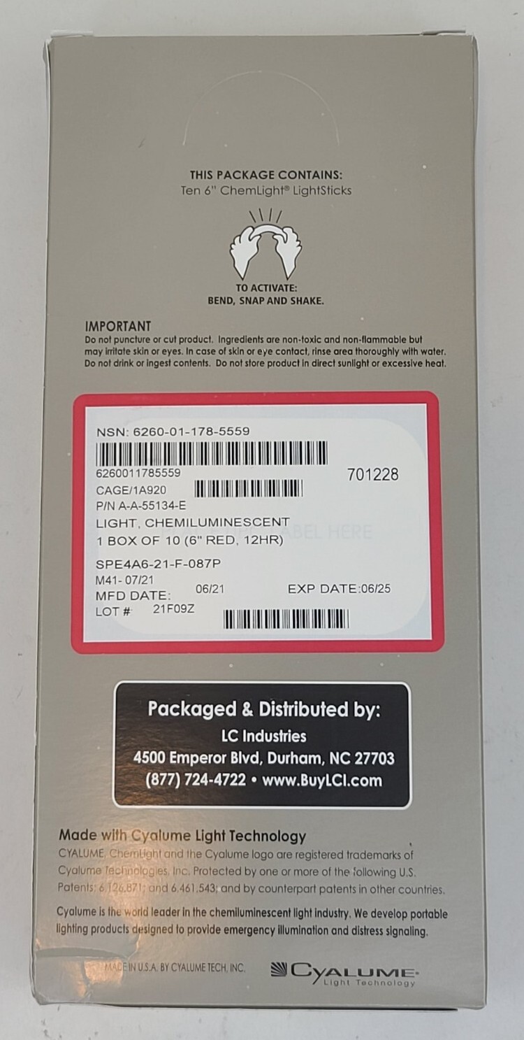 Lot 10 Cyalume Military Light Sticks Green, Blue, Red 6" Prepper Survival