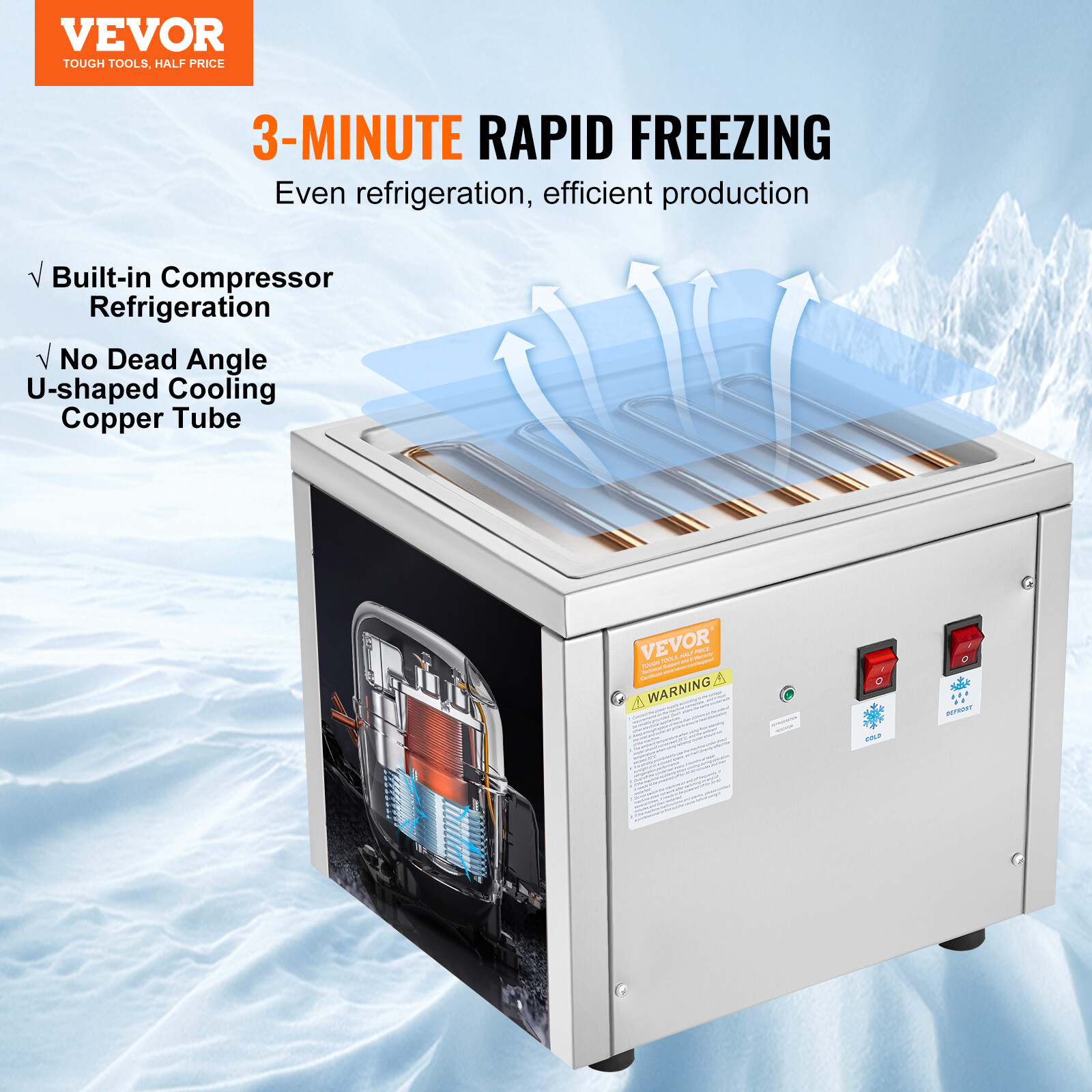 VEVOR Fried Ice Cream Roll Machine Ice Roll Maker 11"x9.5" Pan Yogurt Roll Maker