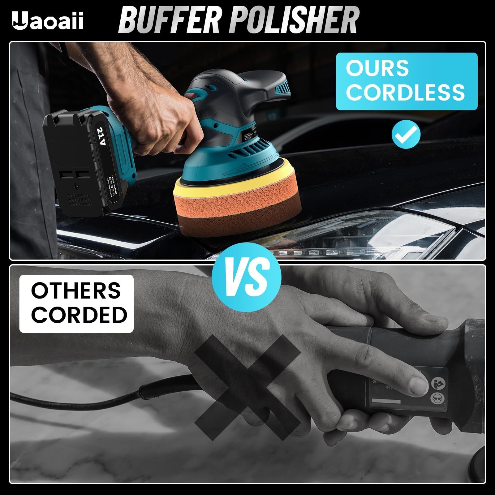 Dual Action Car Polisher Buffer Machine Cordless 6" Sander Polishing Kit Battery