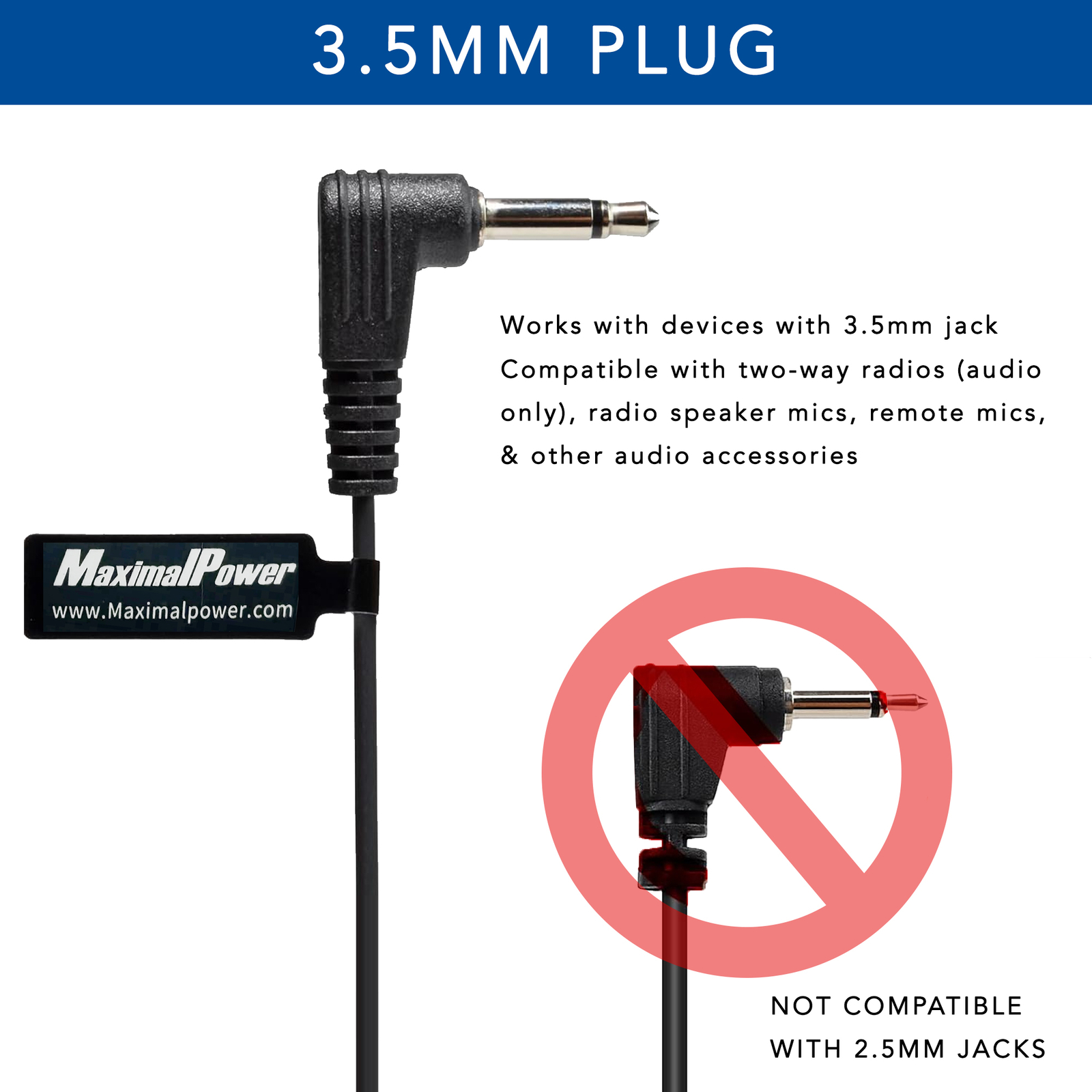 MaximalPower Listen Only 180° Earpiece 3.5mm Ear Hook for 2-Way Radios Speakers