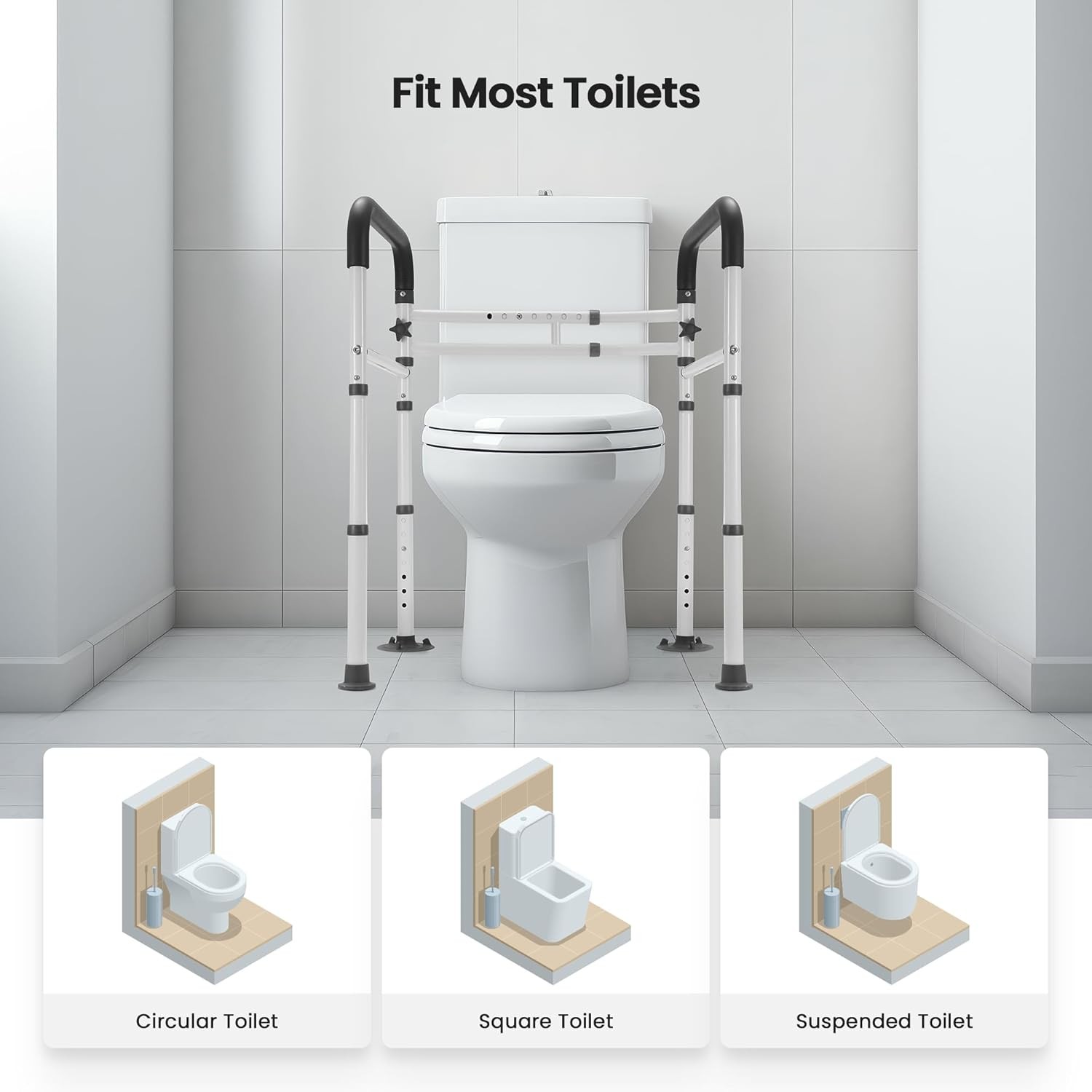 Toilet Frame for Seniors, Elderly & Disabled, Toilet Rails Adjustable, Foldable