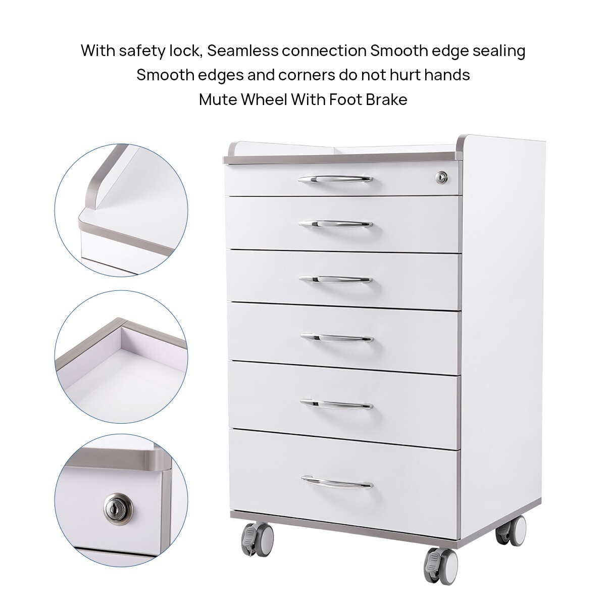 Mobile Dental Cabinet Cart With Grids 5 Drawers Lab Medical Storage Trolley Cart