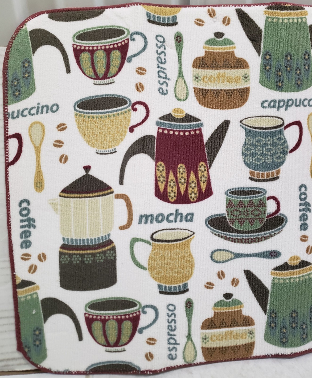Printed Microfiber Dish Drying Mat (16"x19") COFFEE CUPS, SPOONS & TYPES, FC
