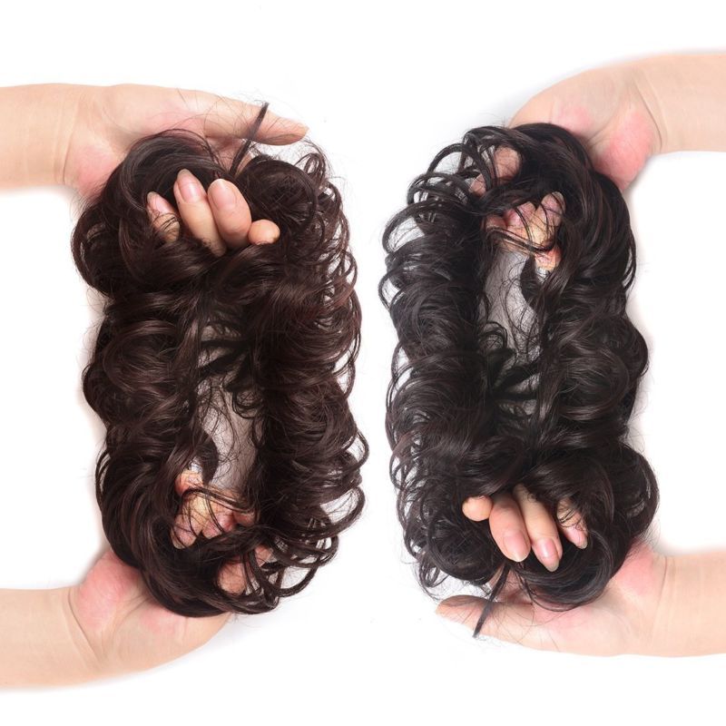 Real Soft Curly Messy Bun Hair Piece Scrunchie 100% Natural Hair Extensions US