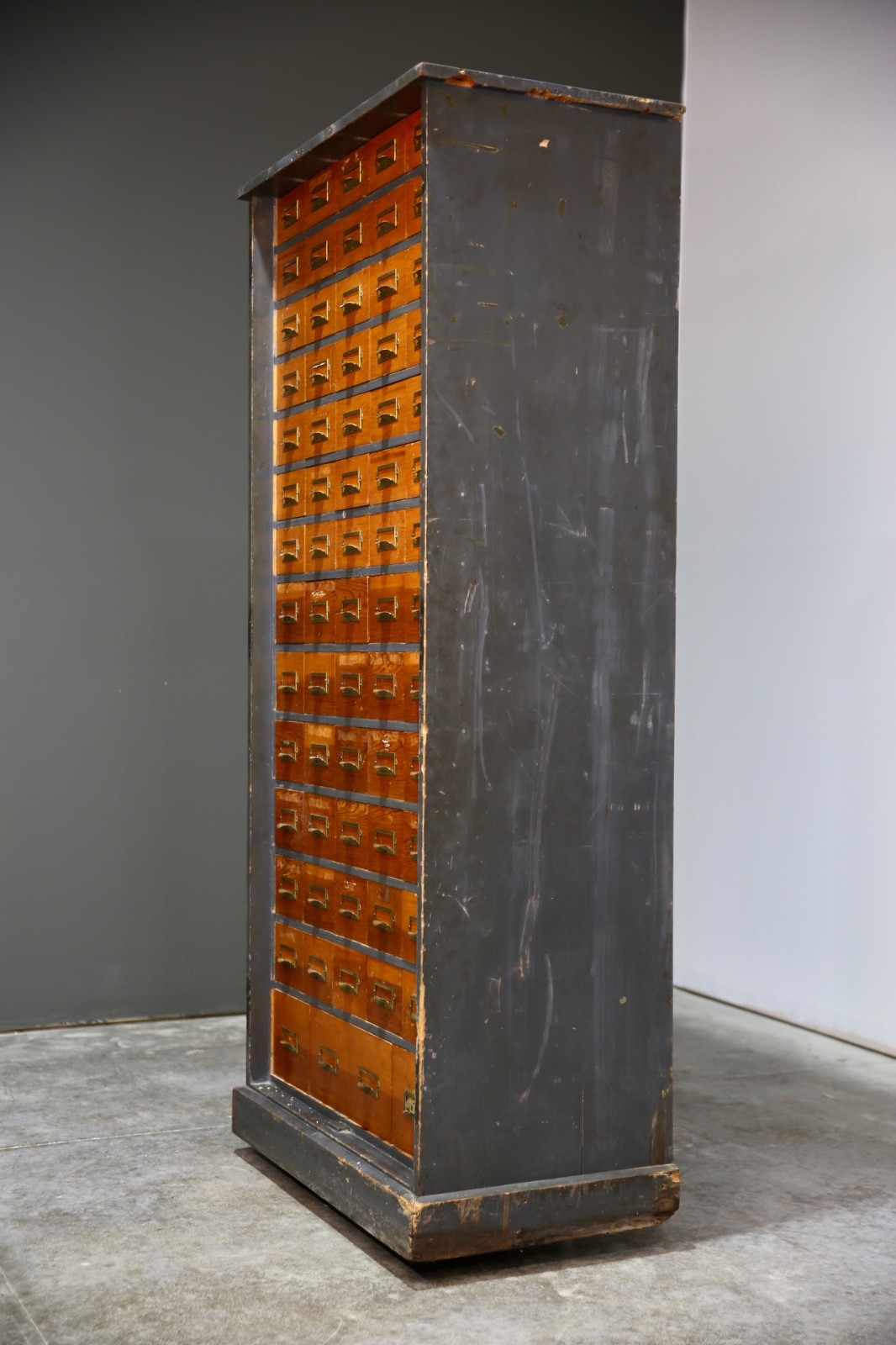 Antique Card Catalog Wood Apothecary Cabinet industrial vintage drawer cubby