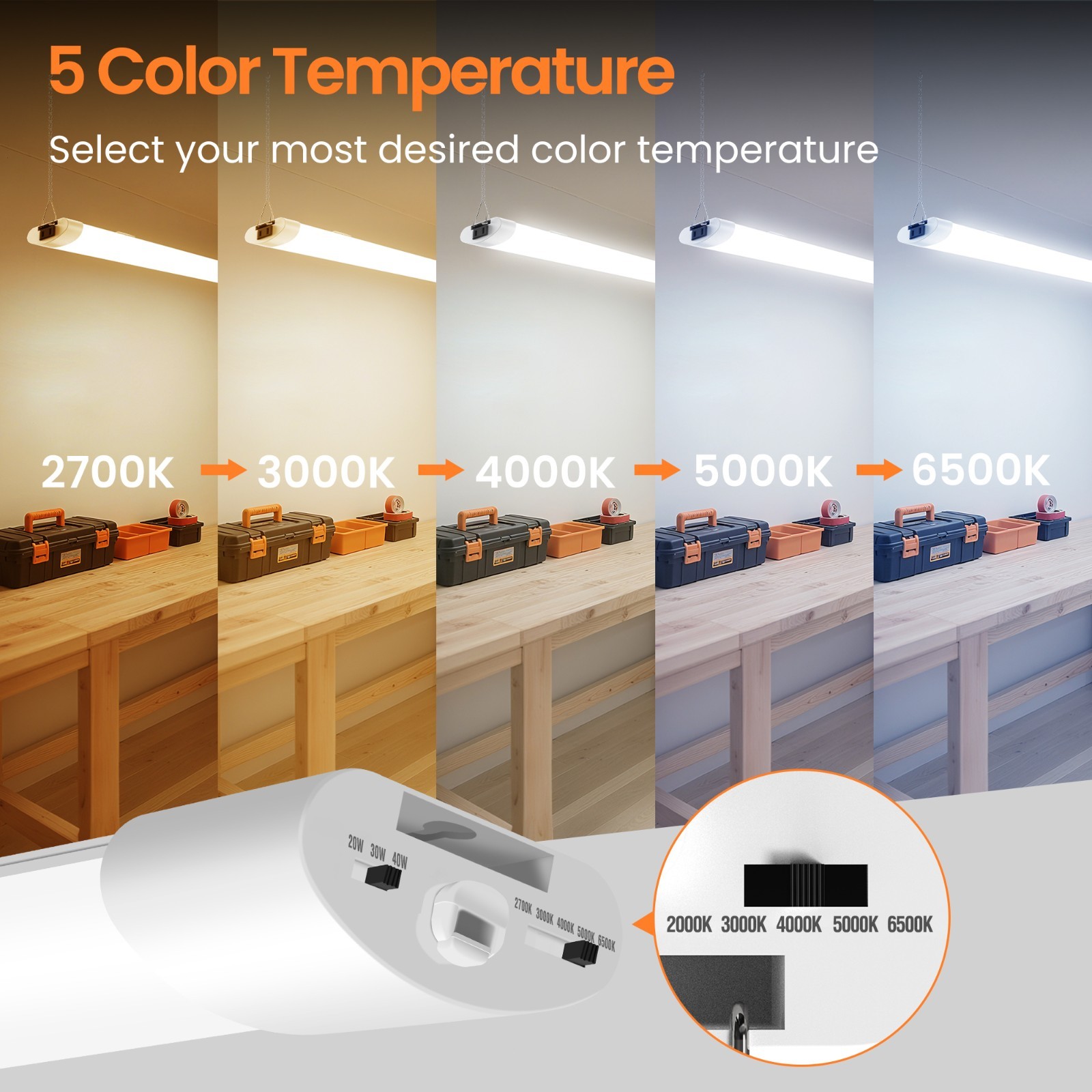 4 Pack 4FT LED Shop Lights 4800lm 5CCT 40W linkable Utility Lights for Garage