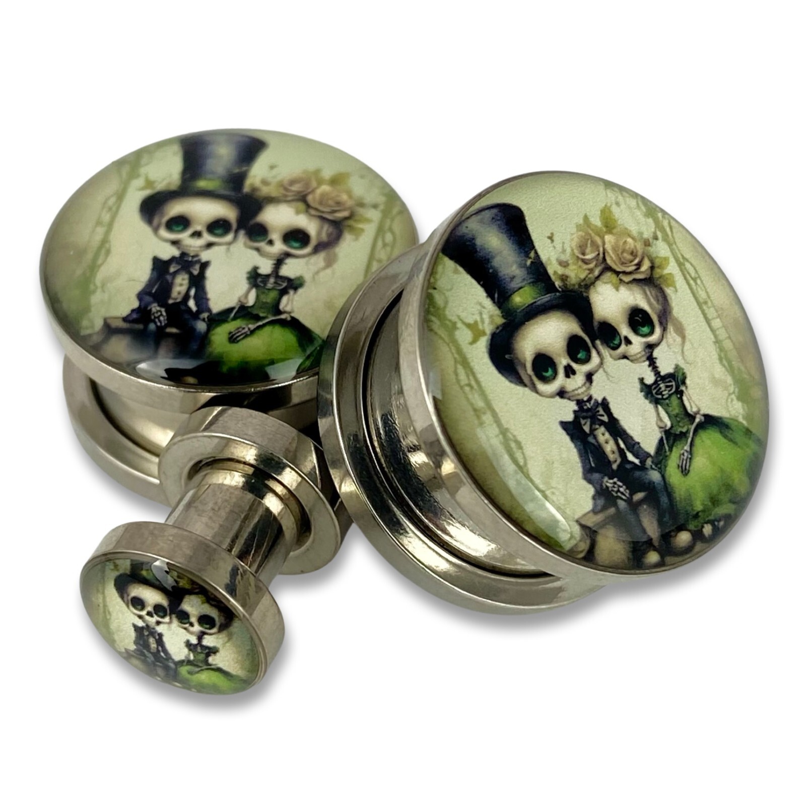 Pair of Victorian Skeleton Picture Plugs (MTO-074) gauges 16g thru 1 inch