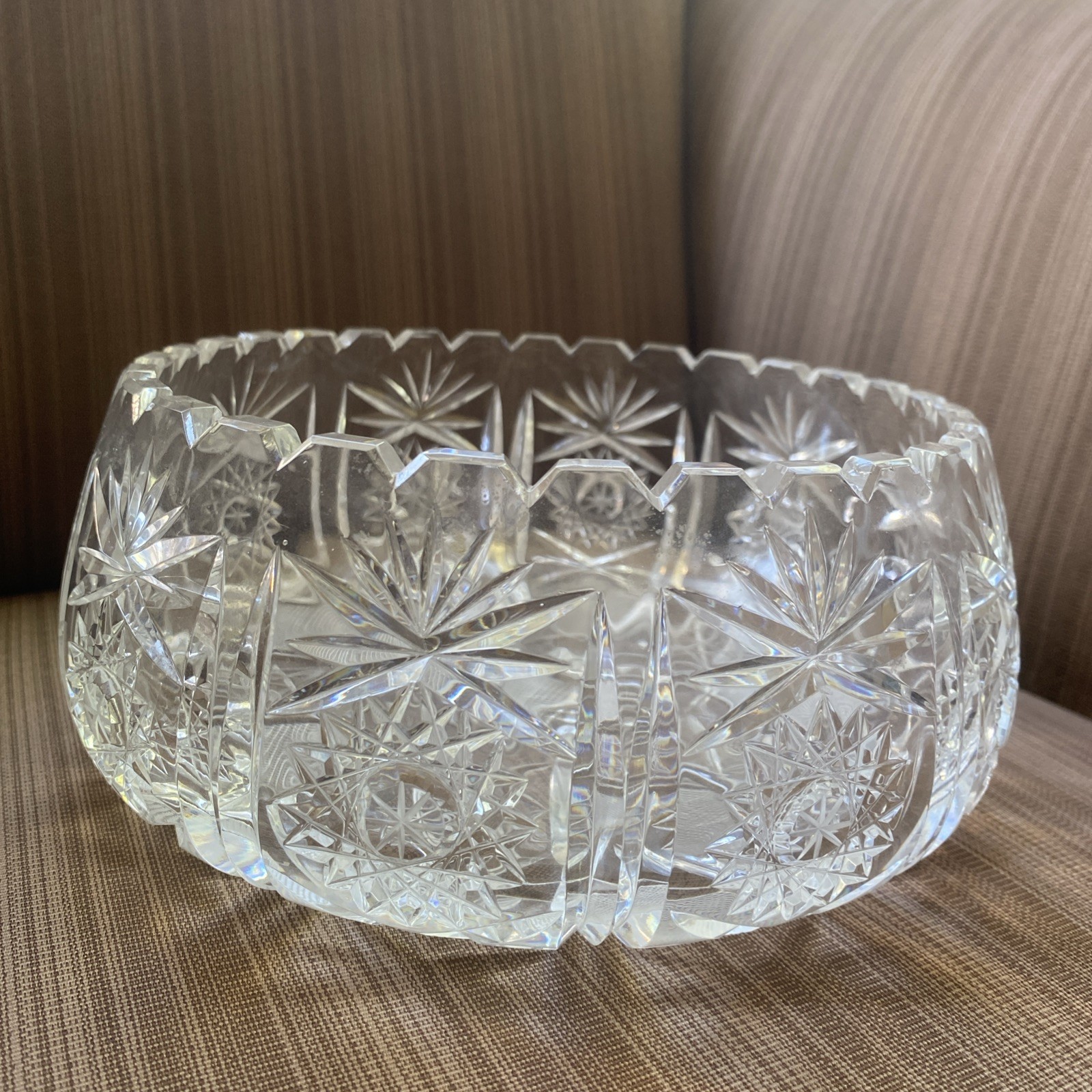 Vintage Hand-Cut ABP Crystal Bowl 8” Starburst & Fan Pattern Brilliant Sparkle