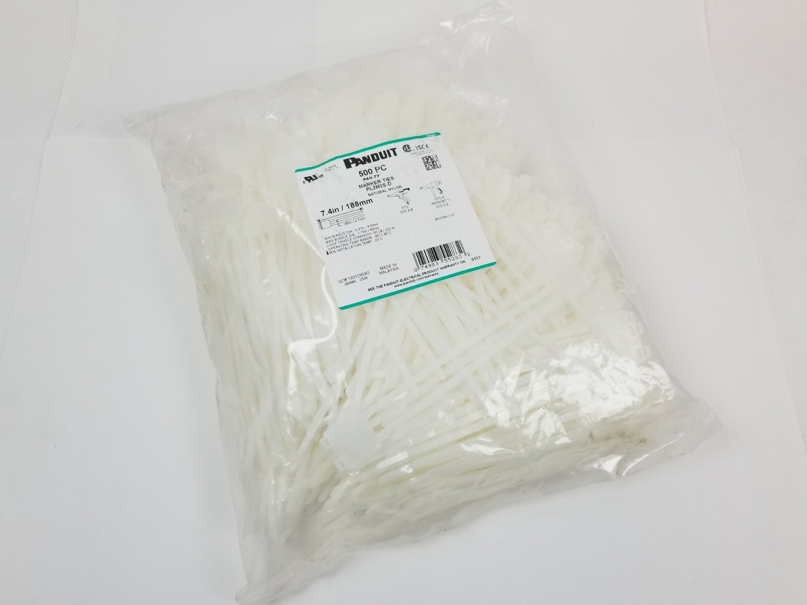 500 Panduit PL2M2S-D Marker Tie 50LB 7.40" Length Natural Color NEW