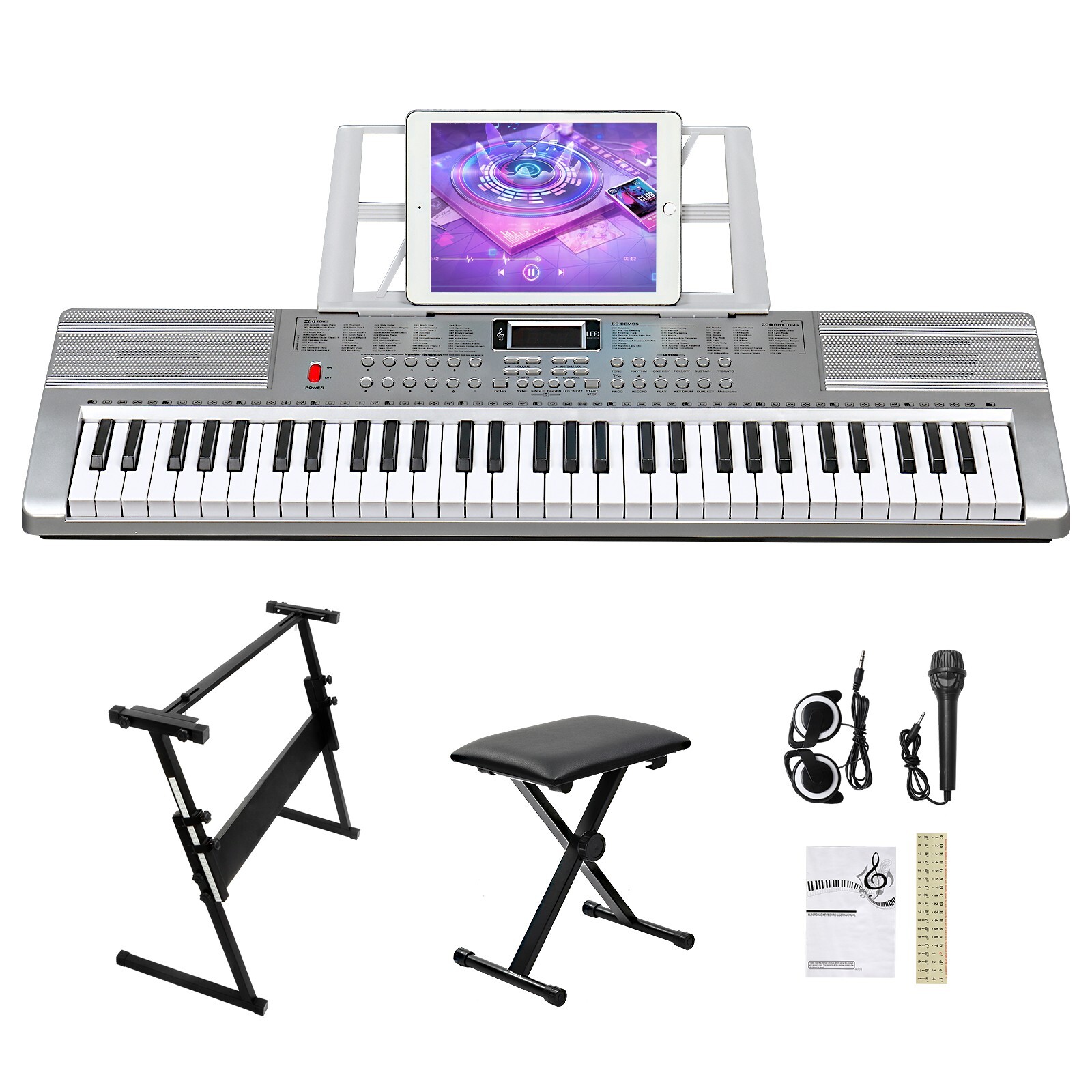 Used Electric Piano Keyboard with USB MIDI, Stand, Bench, Mic