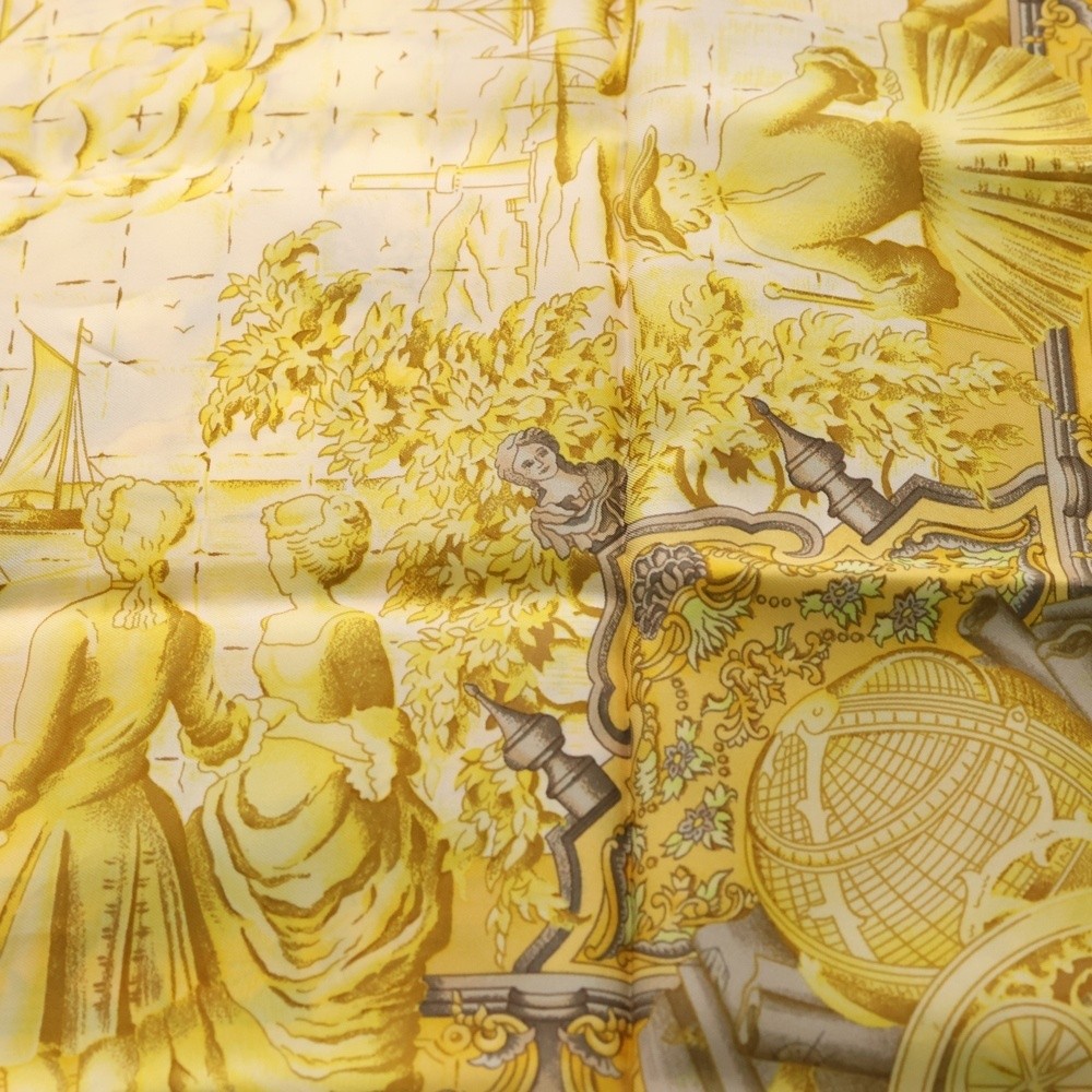 Hermes Carre 90 Azulejos Allover Print Silk Scarf Gold