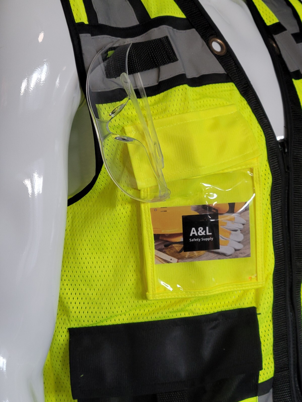 FX Green Surveyors Safety Vest with Zipper, Large Plan Pocket