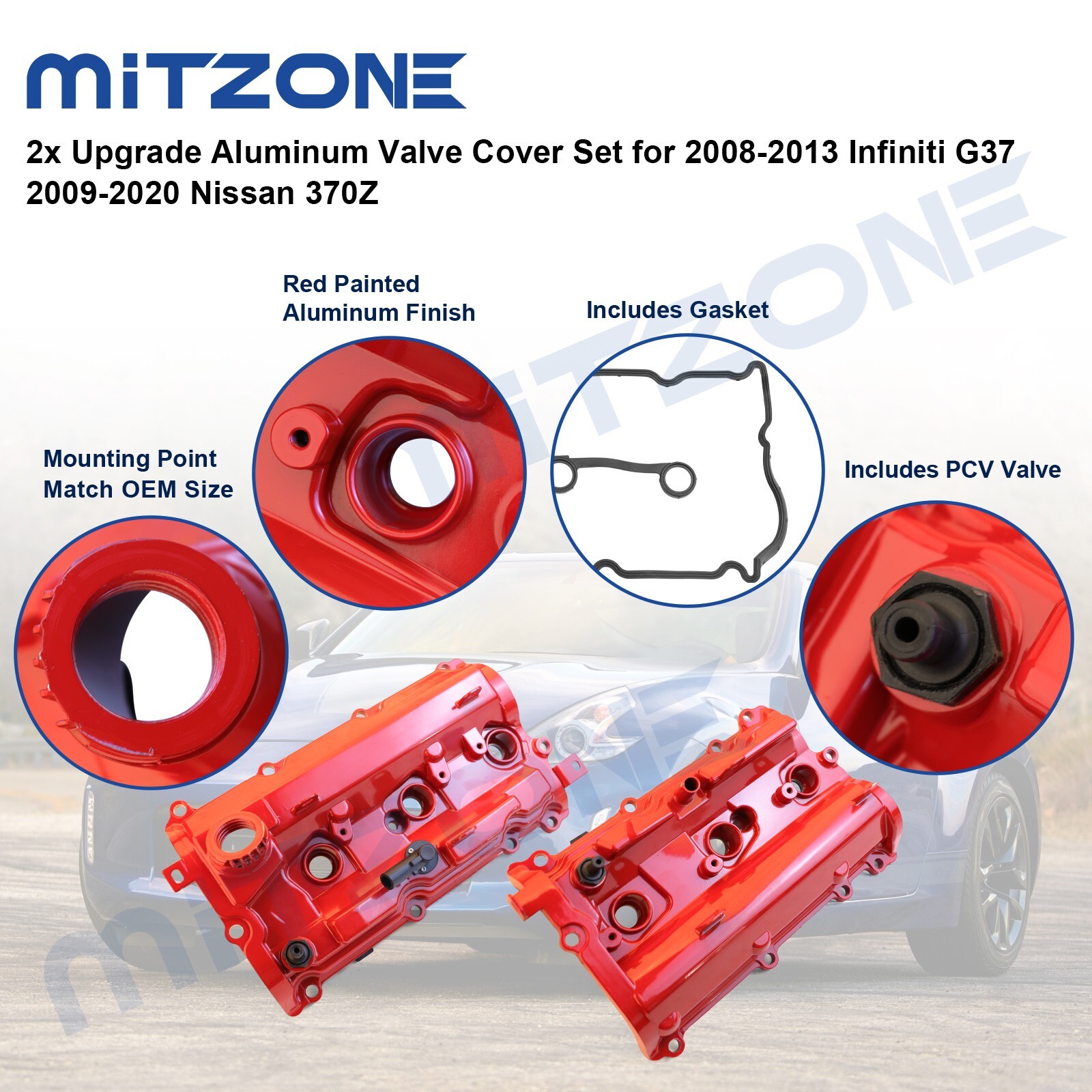 2x Upgrade Aluminum Valve Cover Set for 2008-13 Infiniti G37 2009-20 Nissan 370Z