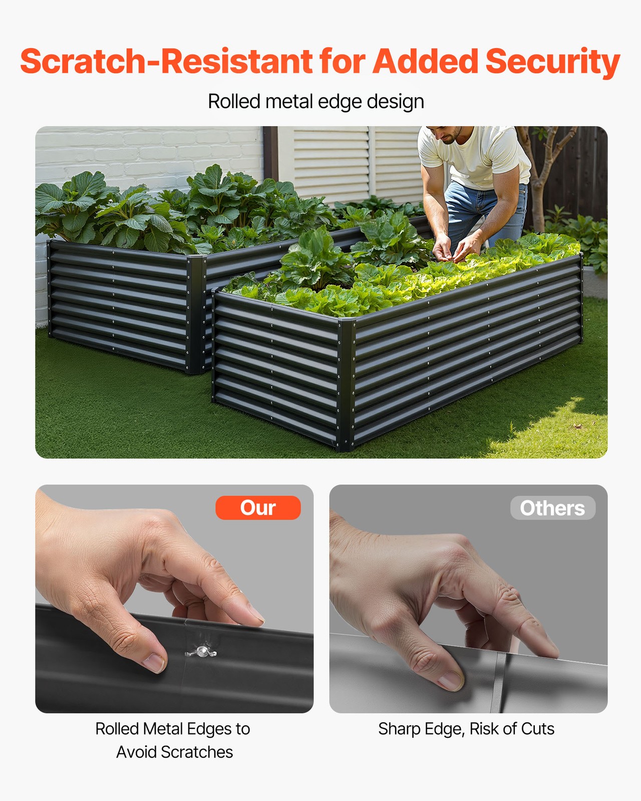 VEVOR Metal Raised Garden Bed Galvanized Planter Box 8x4x2 ft Outdoor Dark Gray