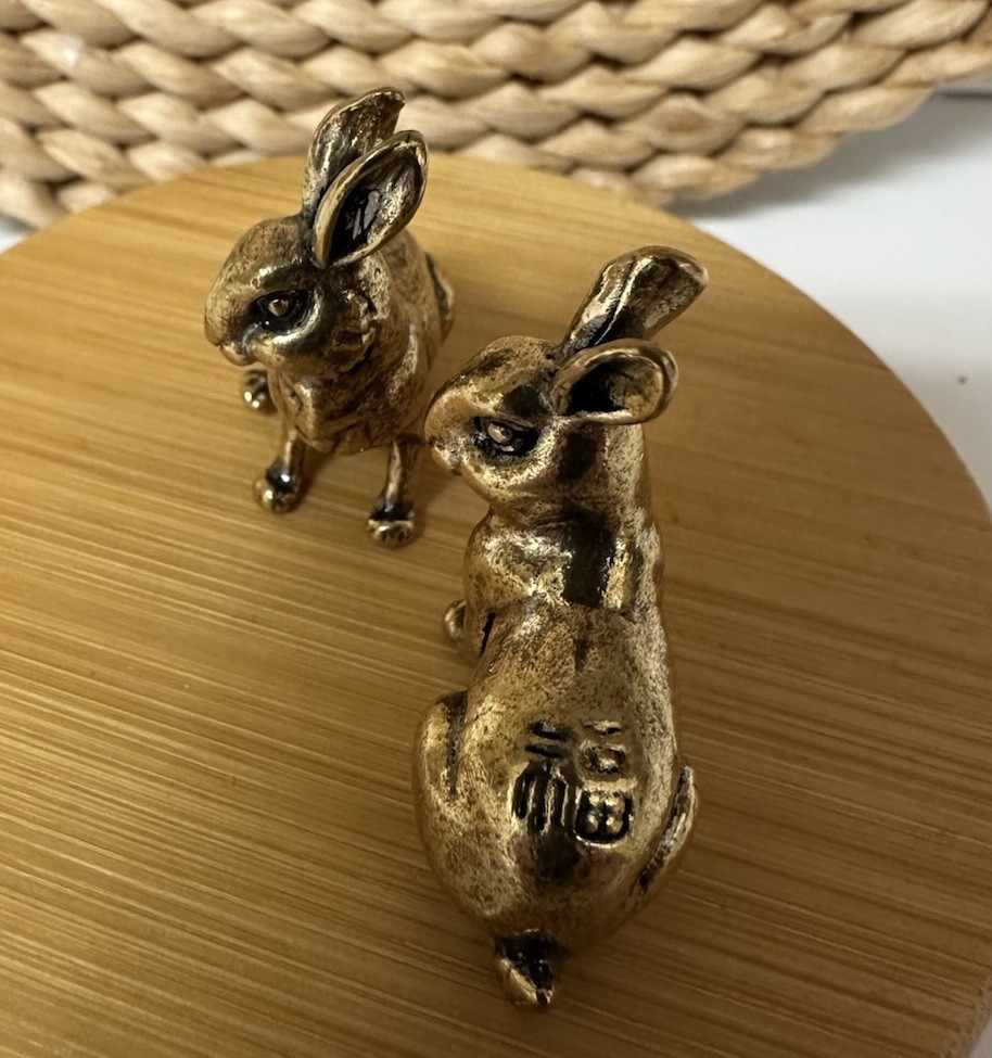 Brass Rabbit Figurine Small Bunnies 1” Mini Easter Basket Shelf Sitters