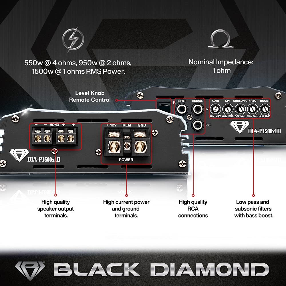 Black Diamond Amplifier Class D 1 Channel Monoblock Amp 1500W RMS - DIA-P1500x1D