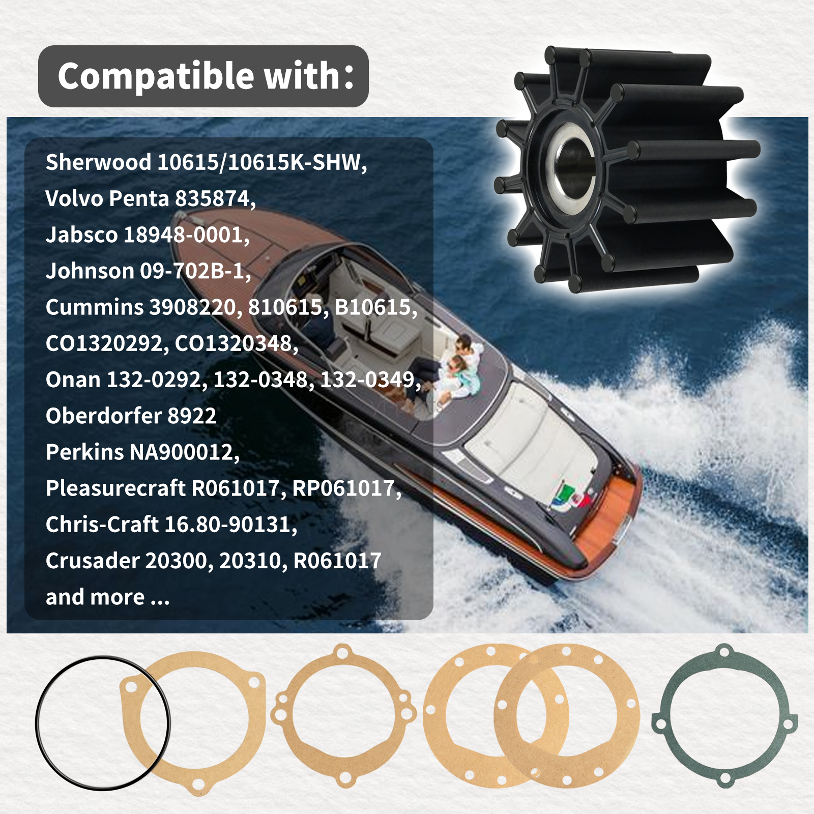 10615K 10615K-SHW Water Pump Impeller Kit Fits Sherwood RP061017 E-35 G4 G5 L80