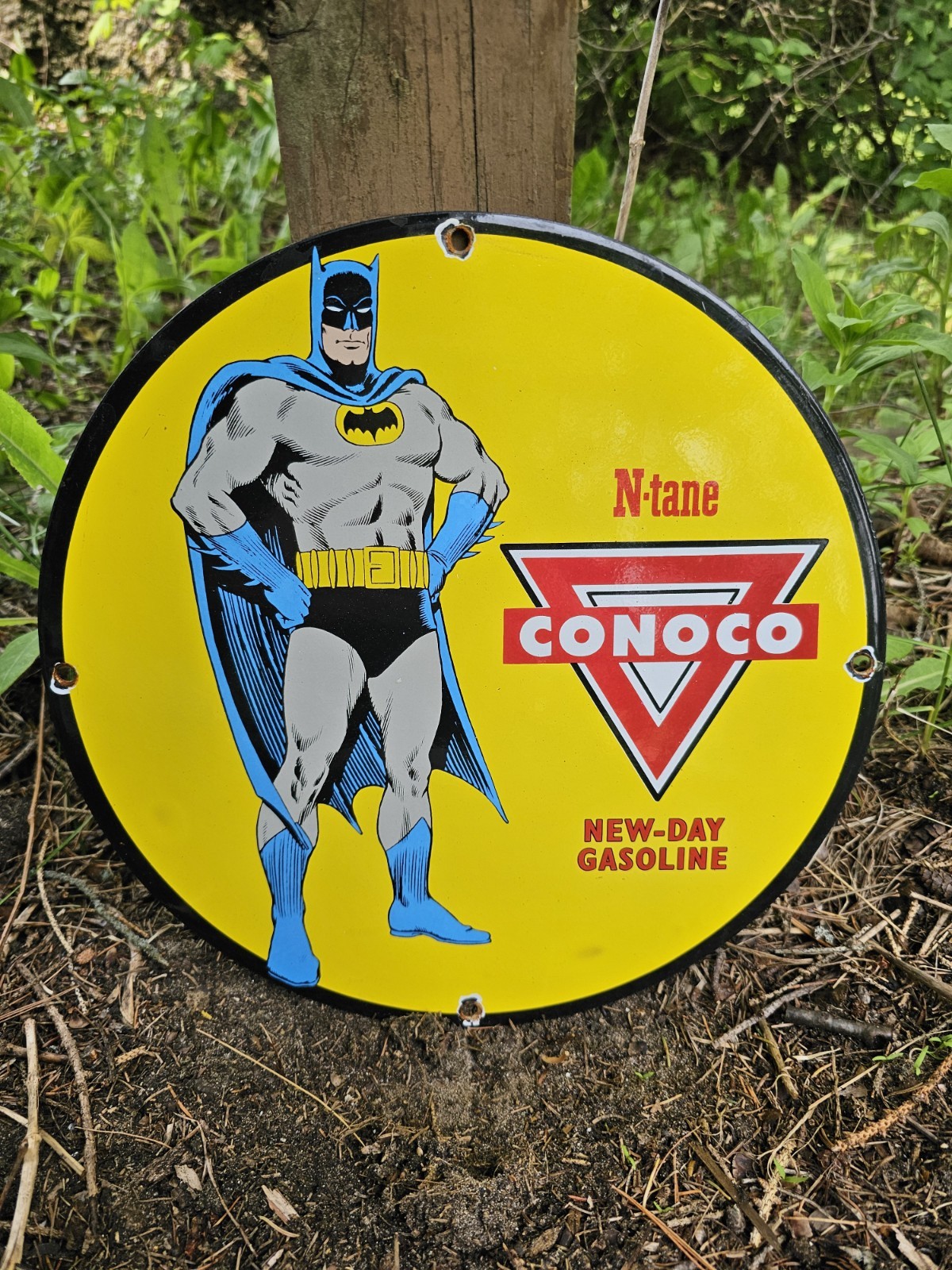 Vintage Conoco Gasoline Porcelain Sign - Batman DC Comics Gas Pump Sign