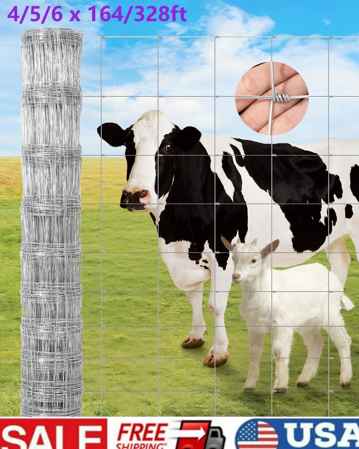 Farm Fence 4 5 6x164 328ft Heavy Duty Galvanized Cattle Fence Animals Protection