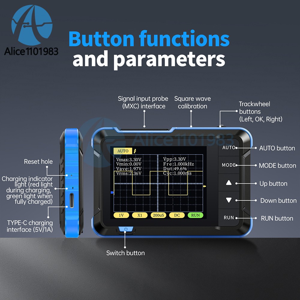 DSO 152 Handheld Small Oscilloscope Portable Digital Oscilloscope 200KHz 5V/1A