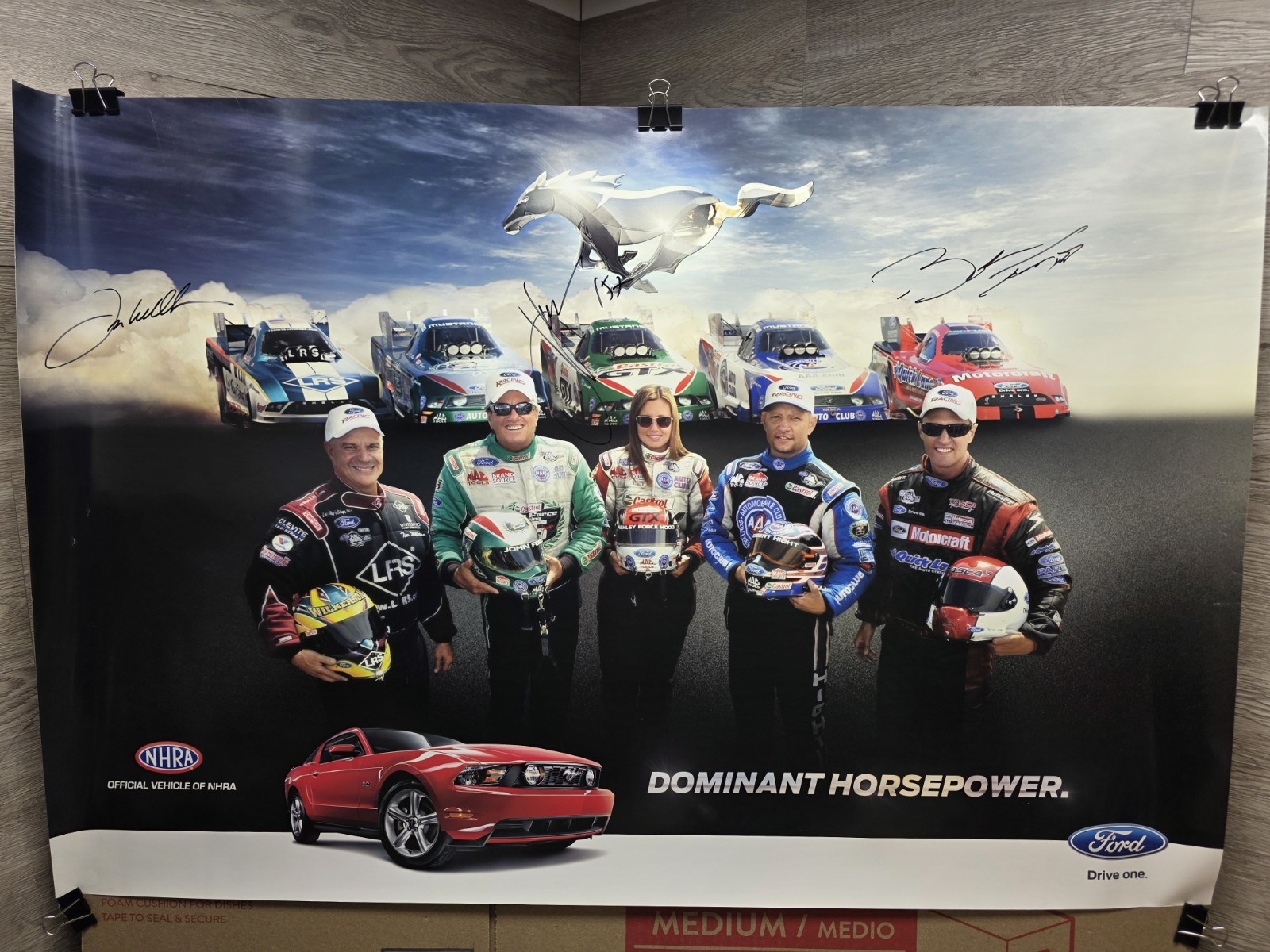 36" X 24" Autographed Ford Mustang Funny Car Poster John Force, Bob Tasca iii,