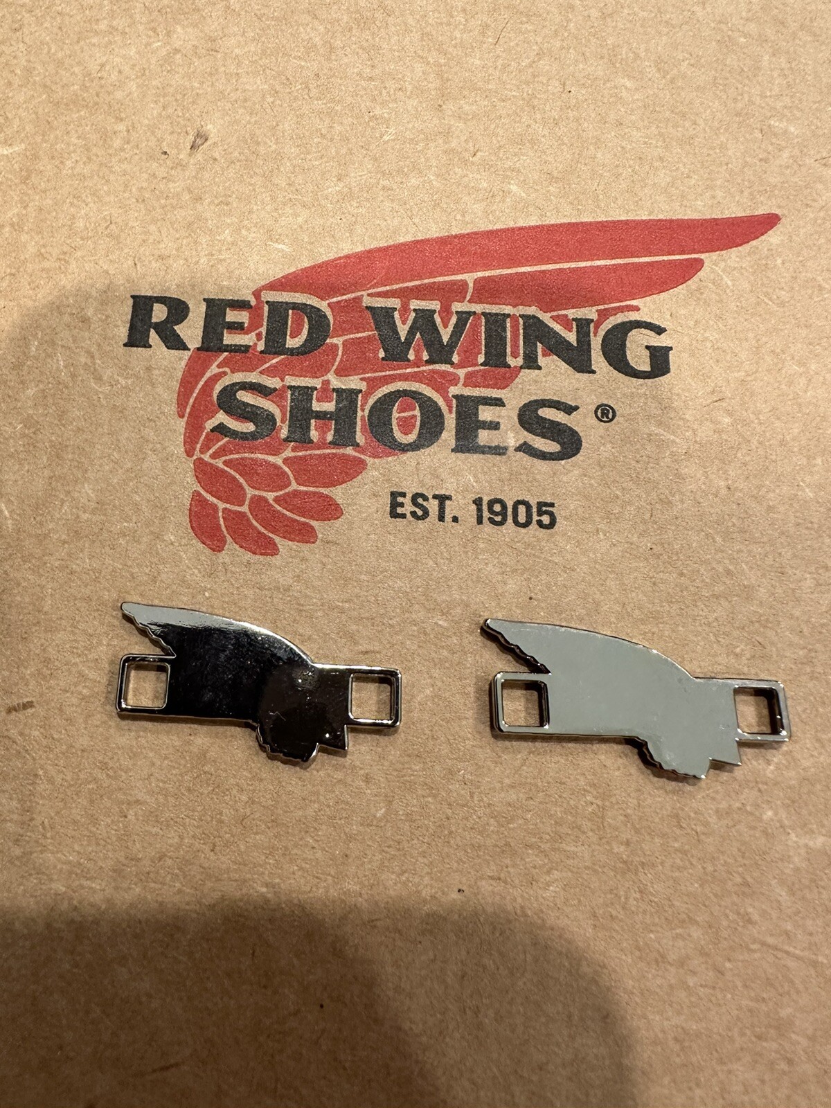 ONE PAIR RED WING SHOES 100 YEAR ANNIVERSARY BOOT LACE SHOE KEEPER CHARMS USA