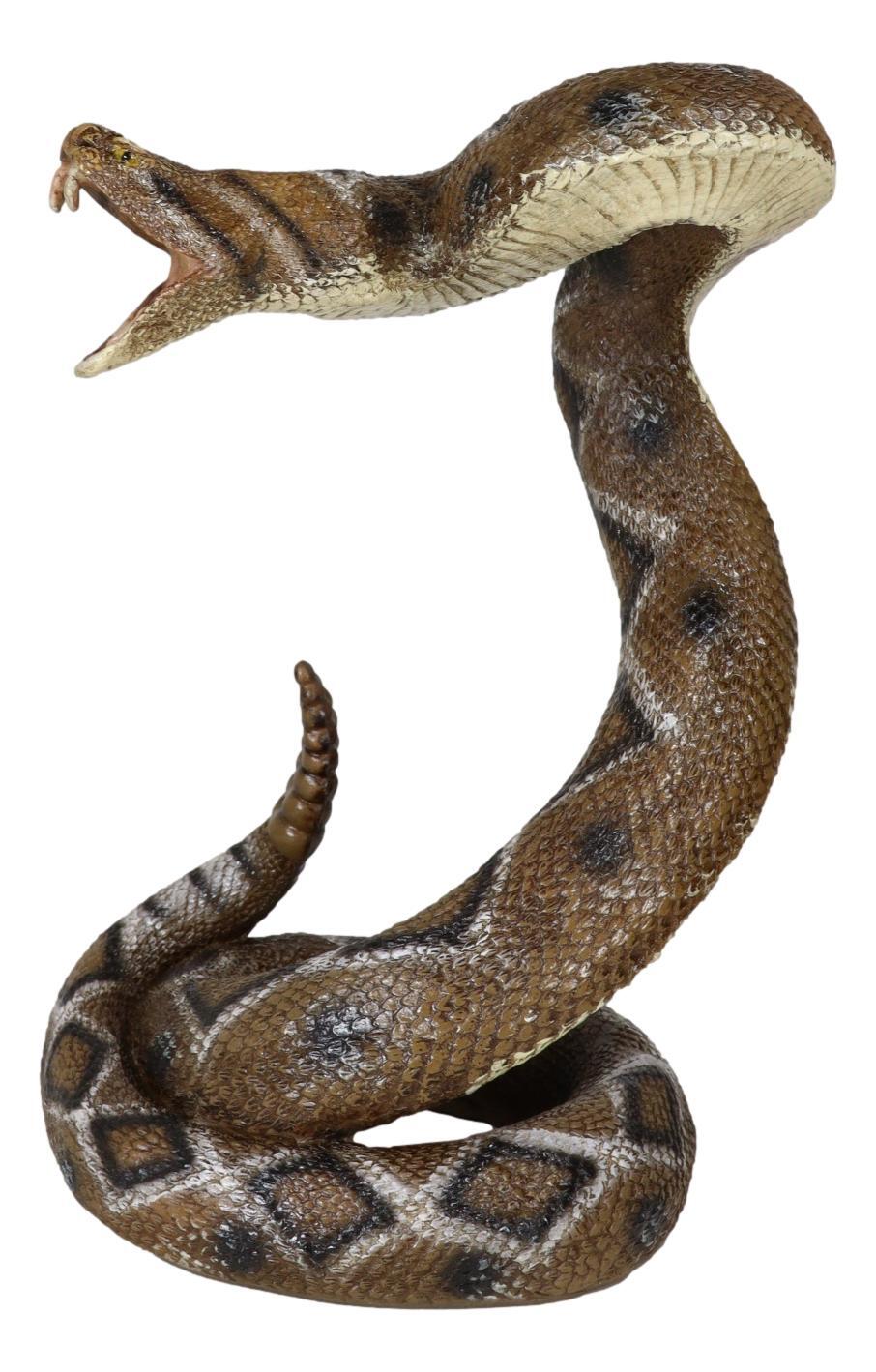 Realistic Attacking Coiled Diamondback Rattlesnake With Fangs Bared Figurine