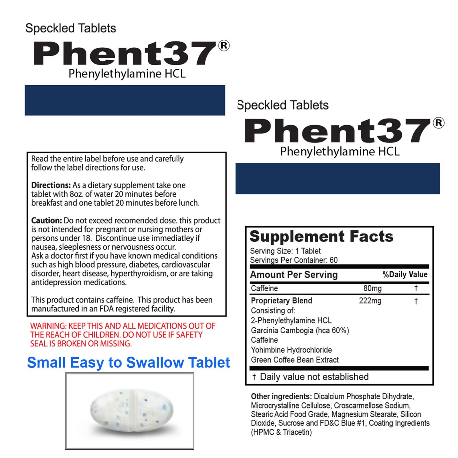 Phent37 - Speckled Tablets Appetite Control, Fat Burner Phenylethylamine Energy