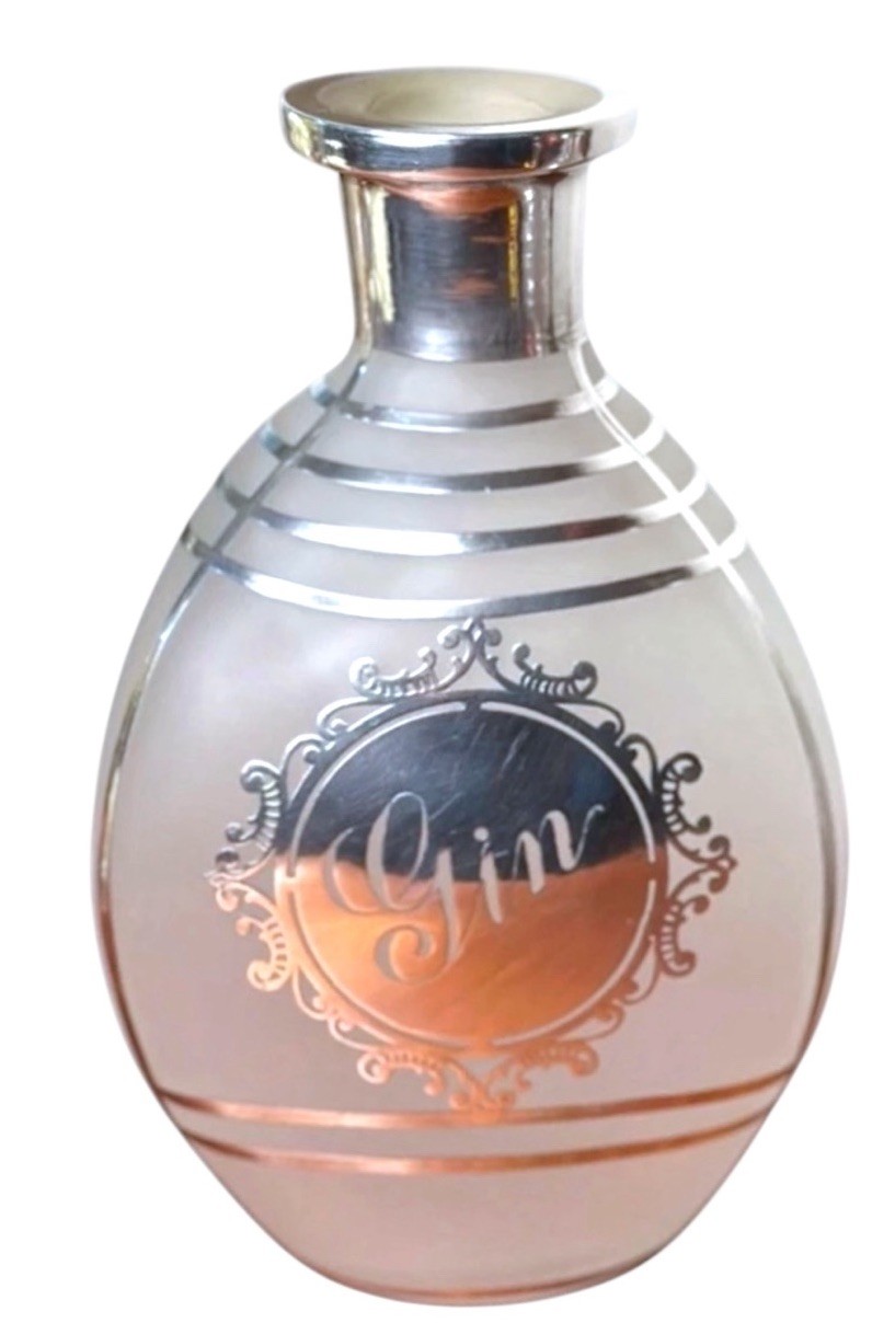 Art Deco Decanters Sterling Silver Overlay Gin Scotch Pair Pinch Bottle Barware