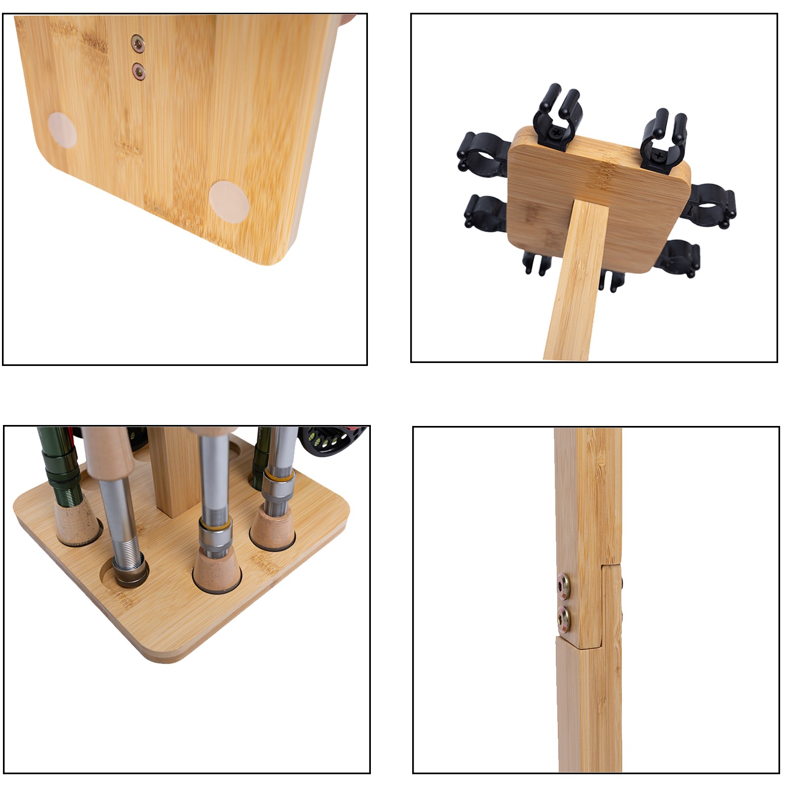 Fishing Rod Storage Racks, Wood Floor Stand Fishing Pole Holders of 8 Rods