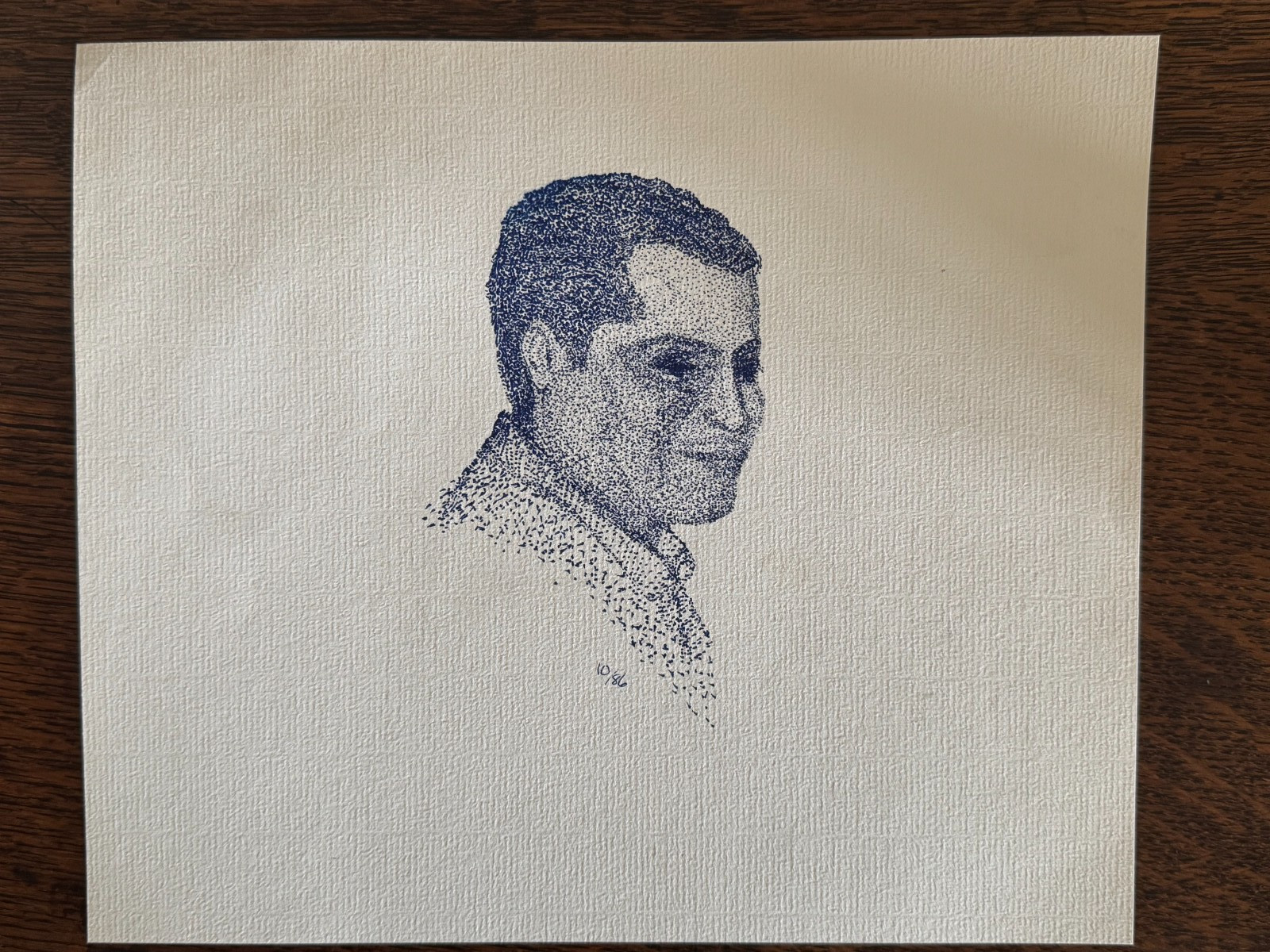 Original Pointillism Young African-American Man Pen Portrait Drawing 9.25"x11"