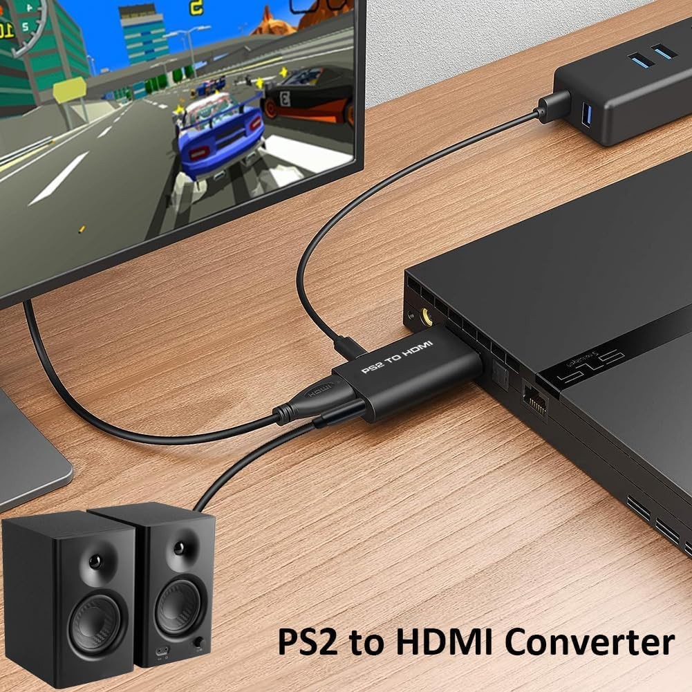 PS2 to HDMI Video Converter Adapter with 3.5mm Audio Output for HDTV Monitor US