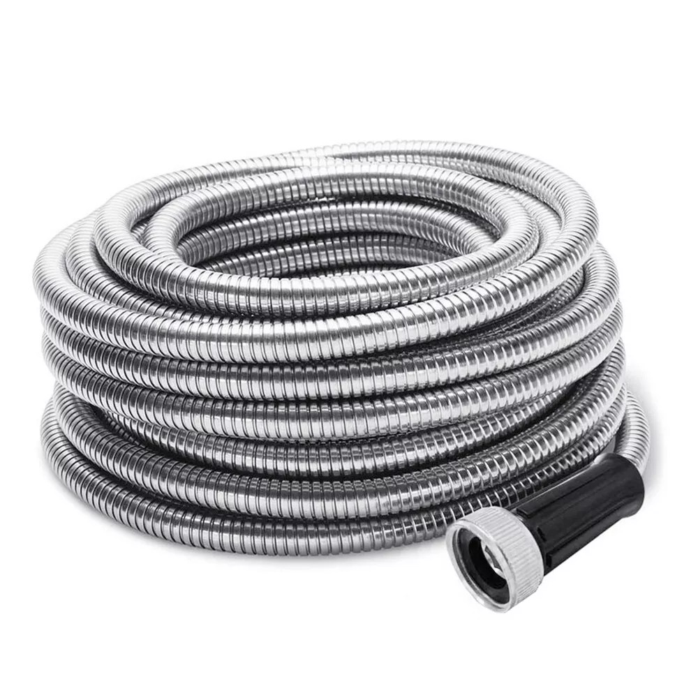Stainless Steel Metal Garden Water Hose Pipe Flexible Lightweight 25/50/75/100FT