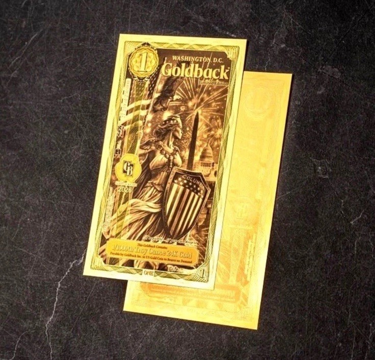 1 WASHINGTON DC GOLDBACK 1/1000 OZ 250 YEARS COMMEMORATIVE EDITION BU 🔥