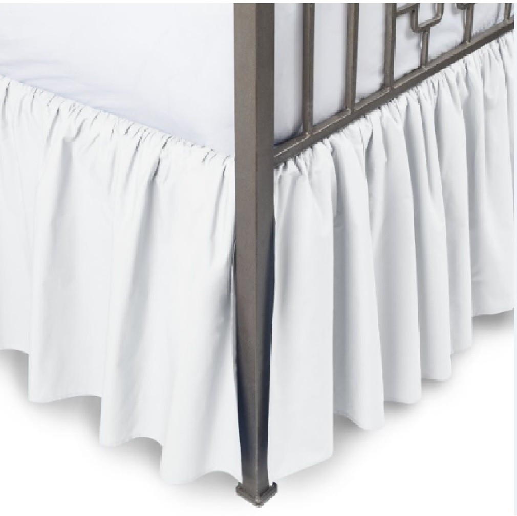 Solid White || 700 TC Cotton Dust Ruffle Bed Skirt, Open Corner US Bed Size Drop