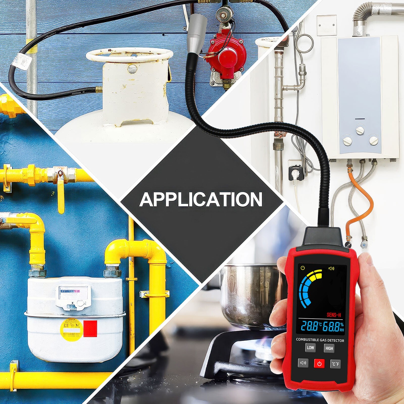 Natural Gas Detector, Combustible Gas Leak Detector with 11-Inch Probe